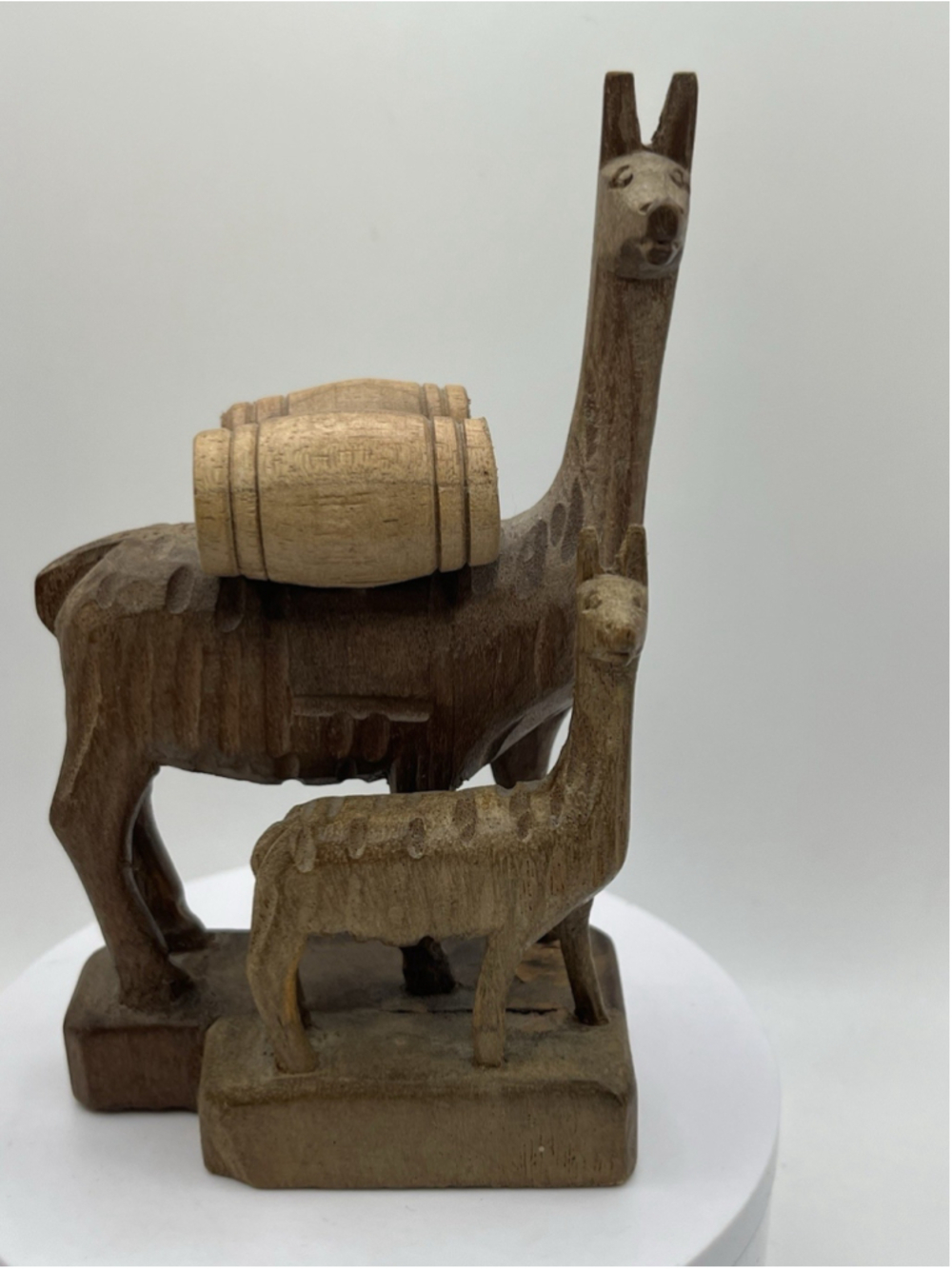 Llama, Llama Animal Hand Carved Wood Figurine Mom & Baby Brown Color SCULPTURE